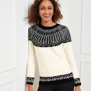 Talbots Black and White Geometric Sweater